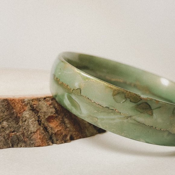 Faux Green + Gold Liquid Marble Bangle Bracelet - Picture 2 of 10
